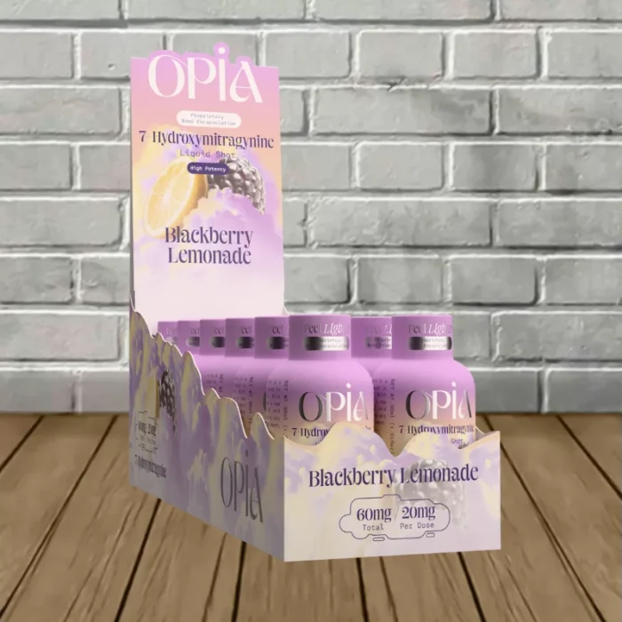 Opia-7-Hydroxy-High-Potency-Shot-60mg-Bulk-Case-Deal-Blackberry-Lemonade-12-bottles-DISPLAY
