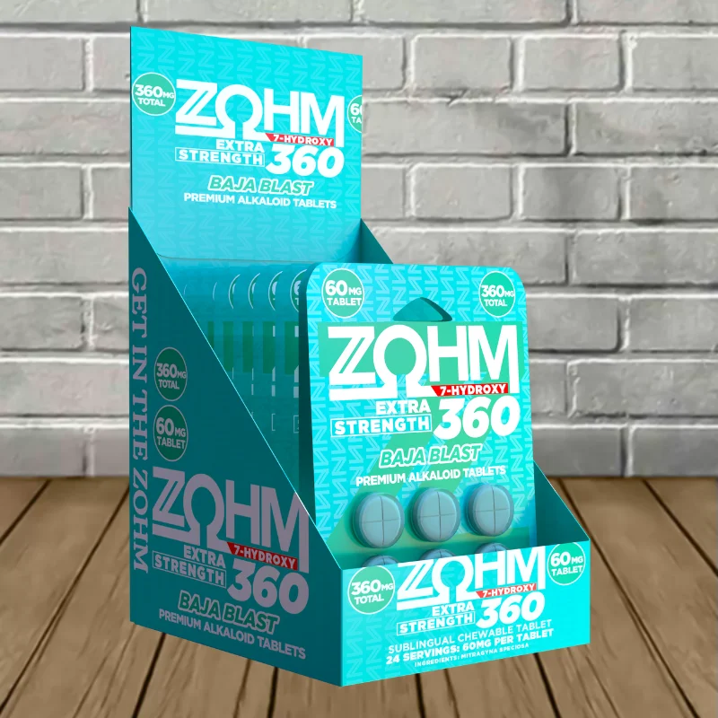 Zohm-7-Hydroxy-Extra-Strength-360mg-BULK-CASE-DEAL-Baja-Black-10-Blister-Packs
