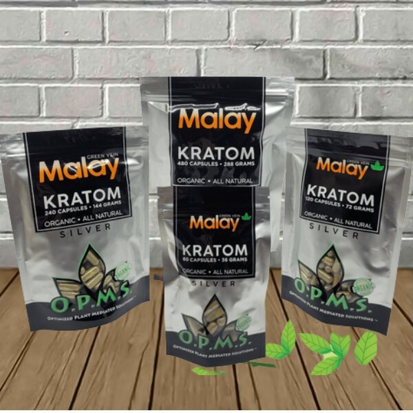 OPMS Silver -- Green Vein -- Malay Kratom Capsules