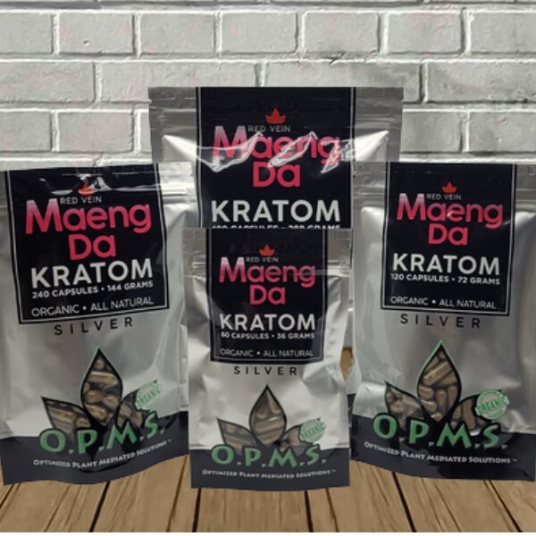 OPMS Silver Kratom Capsules | Red Vein Maeng Da