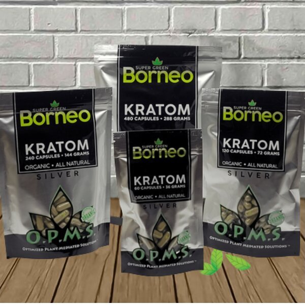 OPMS Silver Kratom Capsules | Super Green Borneo